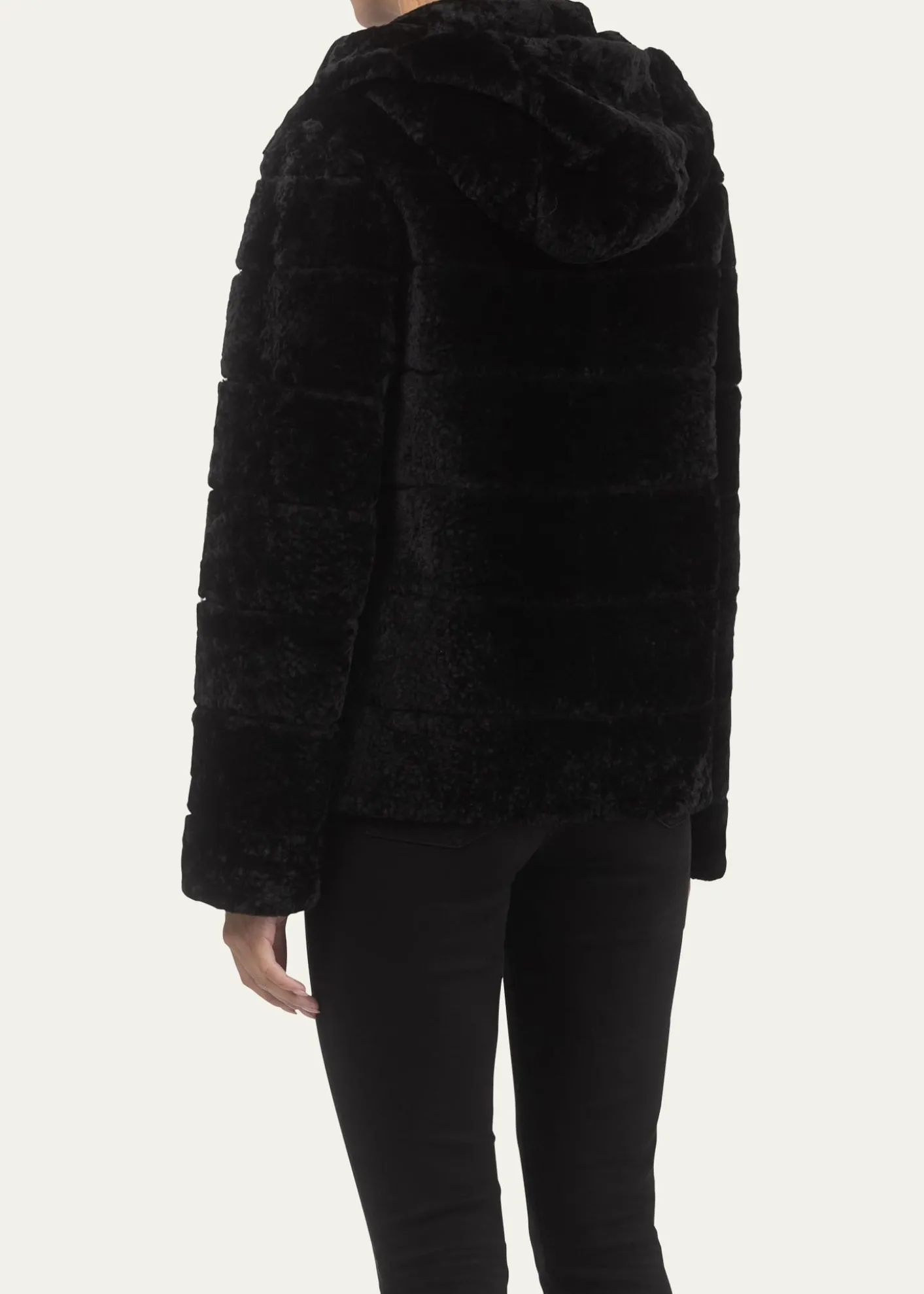 GorskiHorizontal Curly Shearling Lamb Zip Hooded Jacket