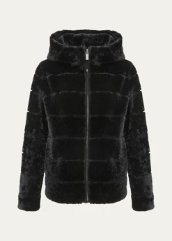 GorskiHorizontal Curly Shearling Lamb Zip Hooded Jacket