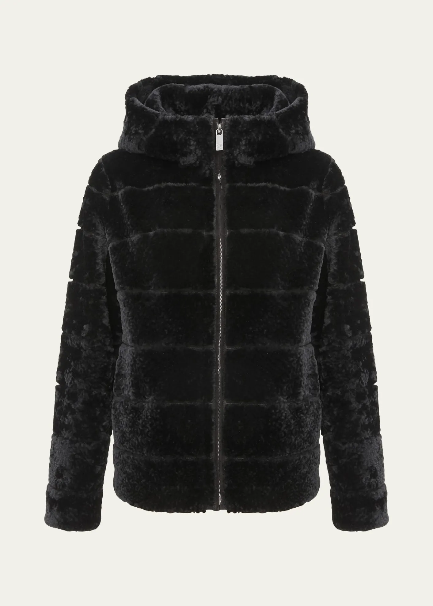GorskiHorizontal Curly Shearling Lamb Zip Hooded Jacket