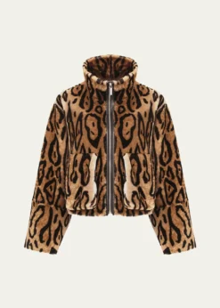 GorskiOcelot-Print Shearling Lamb Zip Jacket