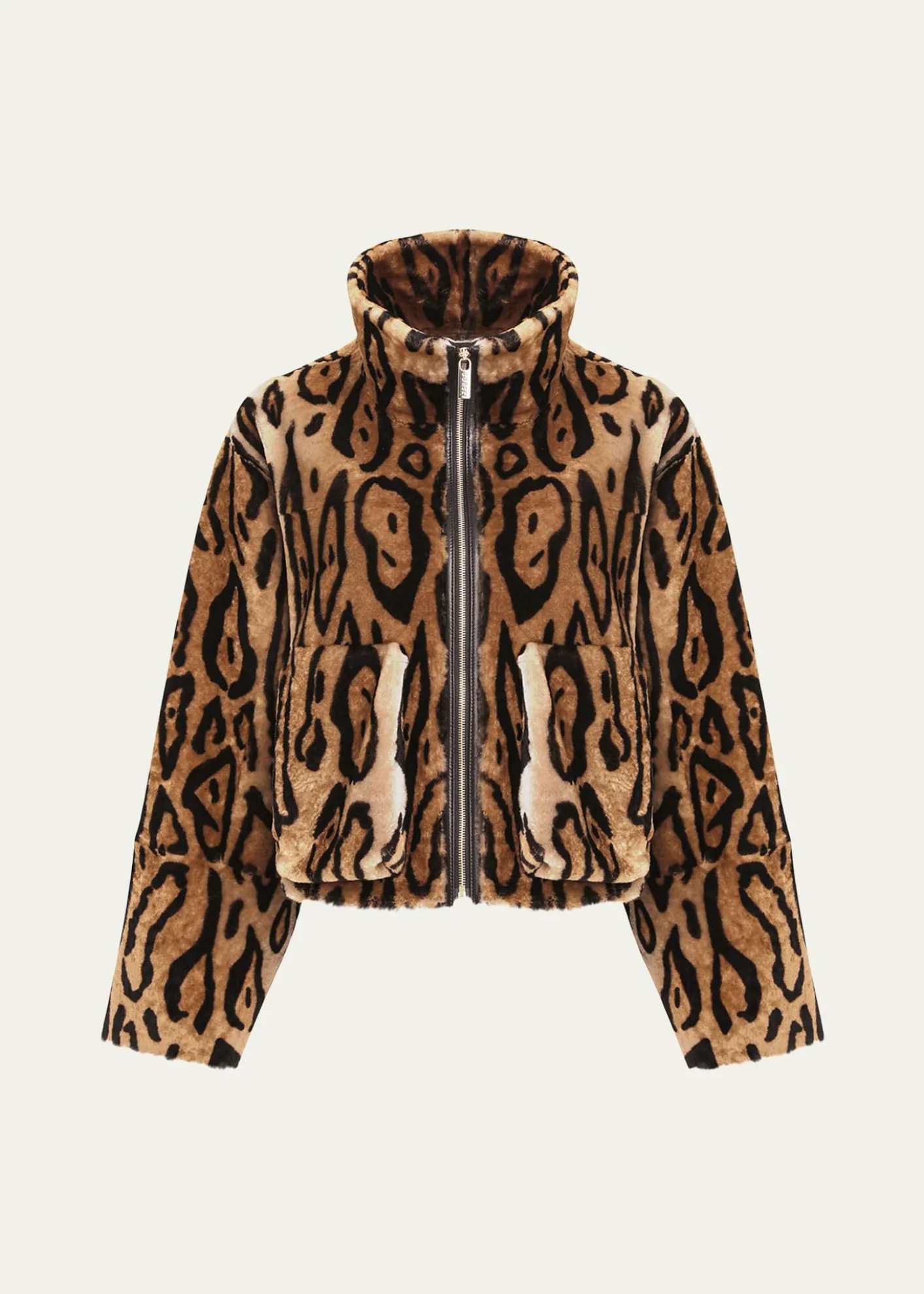 GorskiOcelot-Print Shearling Lamb Zip Jacket