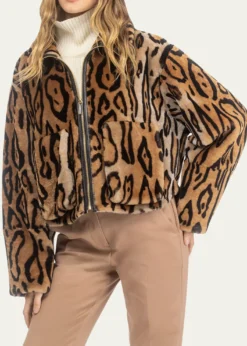 GorskiOcelot-Print Shearling Lamb Zip Jacket