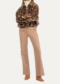 GorskiOcelot-Print Shearling Lamb Zip Jacket