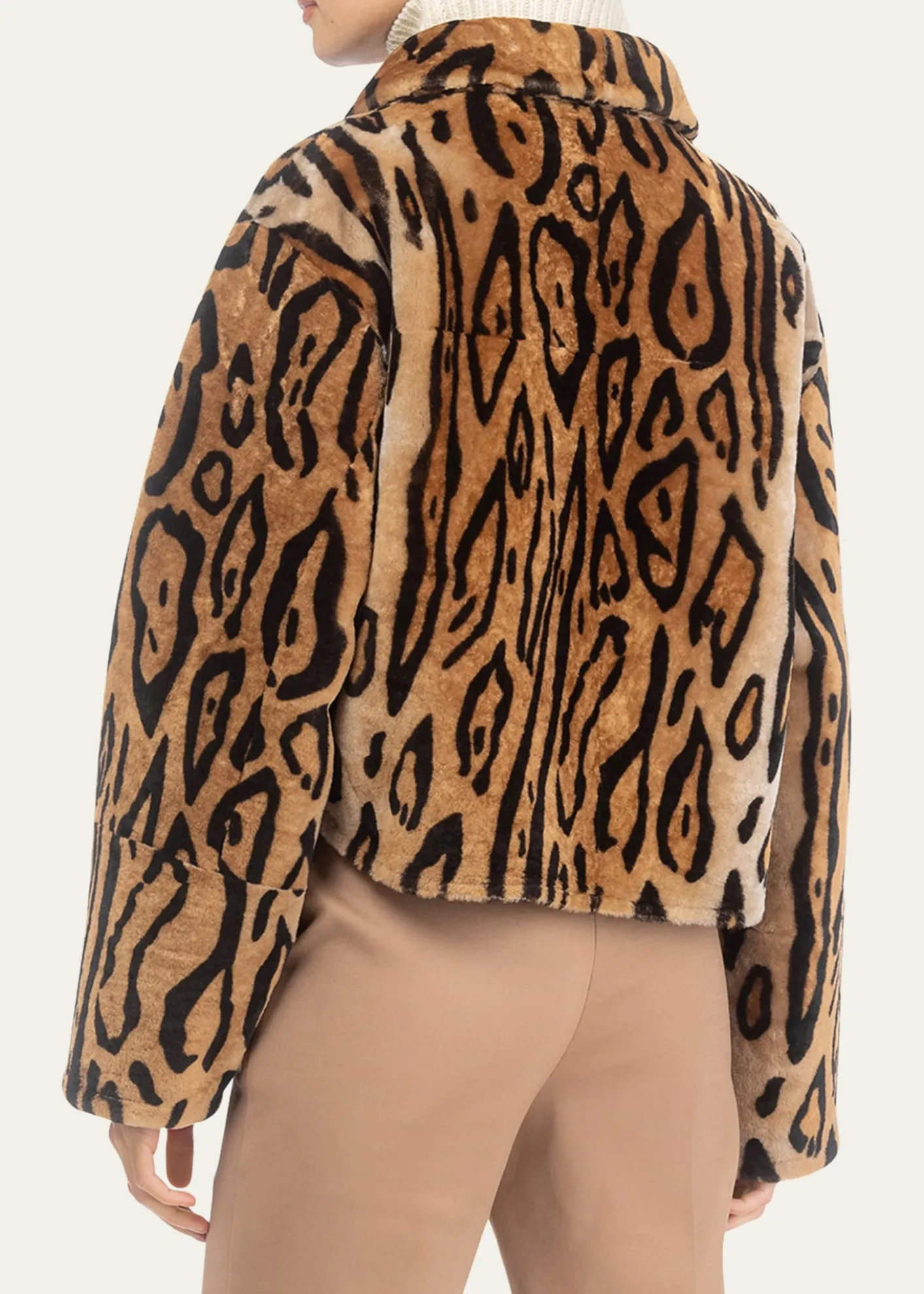 GorskiOcelot-Print Shearling Lamb Zip Jacket