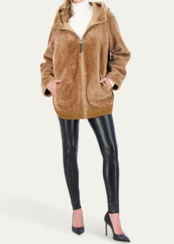 GorskiReversible Textured Shearling Lamb Zip Hooded Jacket