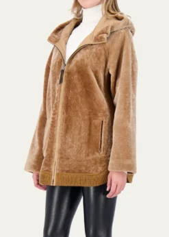 GorskiReversible Textured Shearling Lamb Zip Hooded Jacket