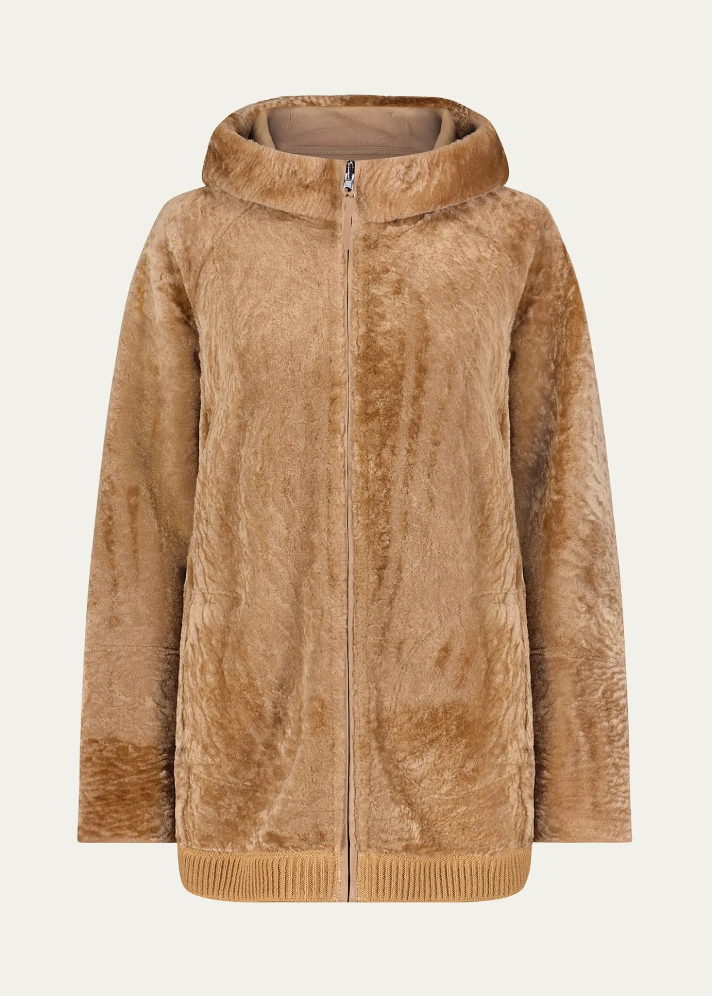 GorskiReversible Textured Shearling Lamb Zip Hooded Jacket
