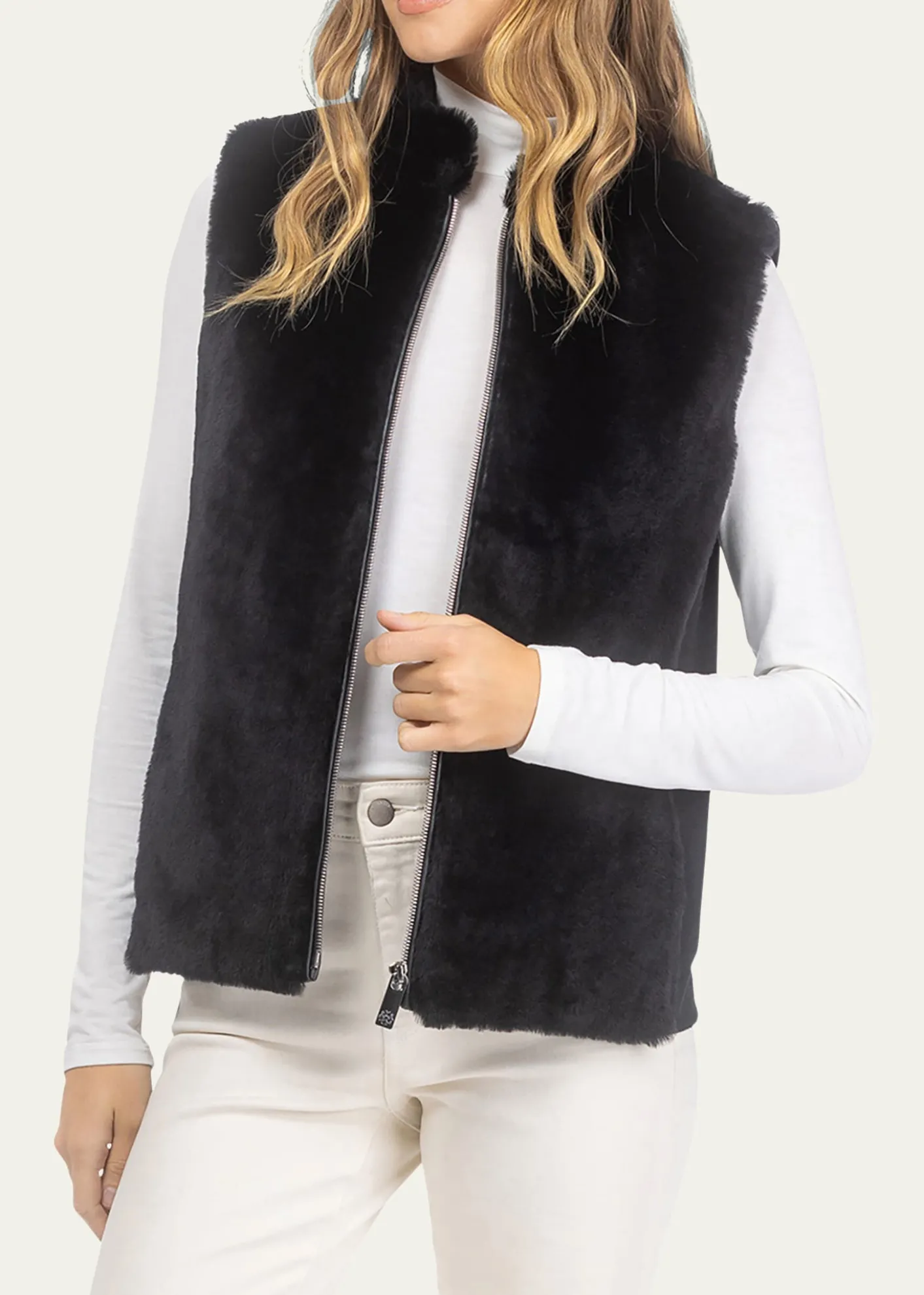 GorskiSelect Lamb Shearling Zip Vest with Loro Piana Wool Back