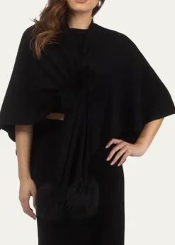 GorskiSelect Wool Capelet With Lamb Shearling Poms