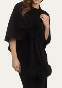 GorskiSelect Wool Capelet With Lamb Shearling Poms