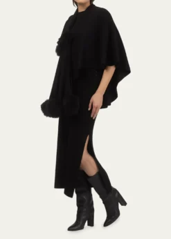 GorskiSelect Wool Capelet With Lamb Shearling Poms