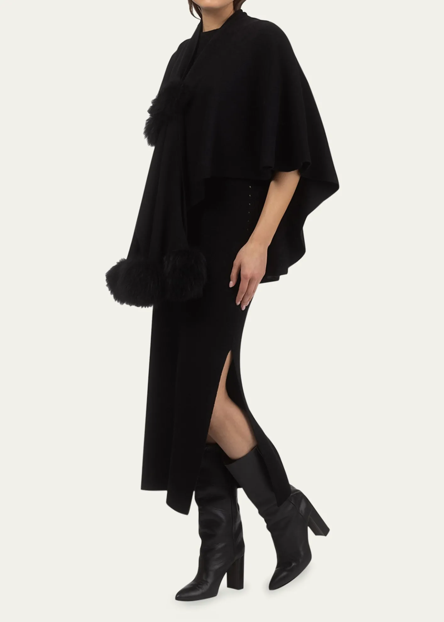 GorskiSelect Wool Capelet With Lamb Shearling Poms