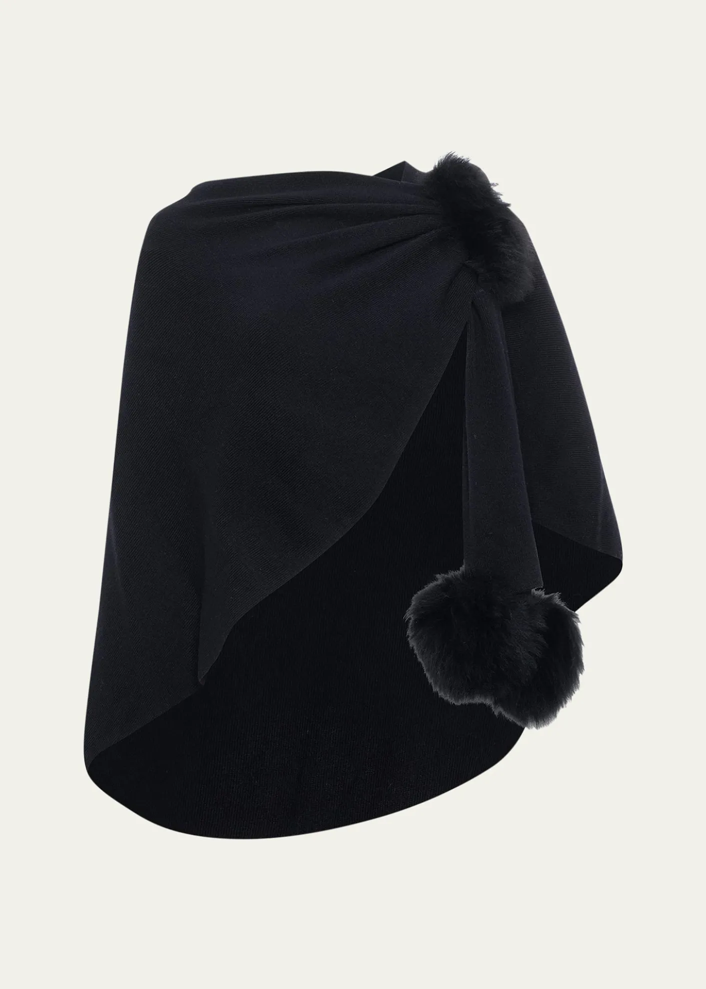 GorskiSelect Wool Capelet With Lamb Shearling Poms