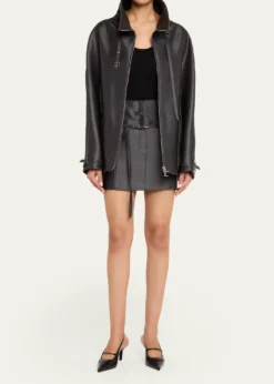 GRACE LINGBelted Collar Striped Wool Oversized Jacket