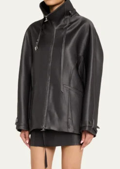 GRACE LINGBelted Collar Striped Wool Oversized Jacket