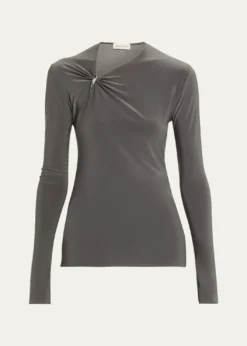 GRACE LINGClaw Gathered Neck Long-Sleeve Top
