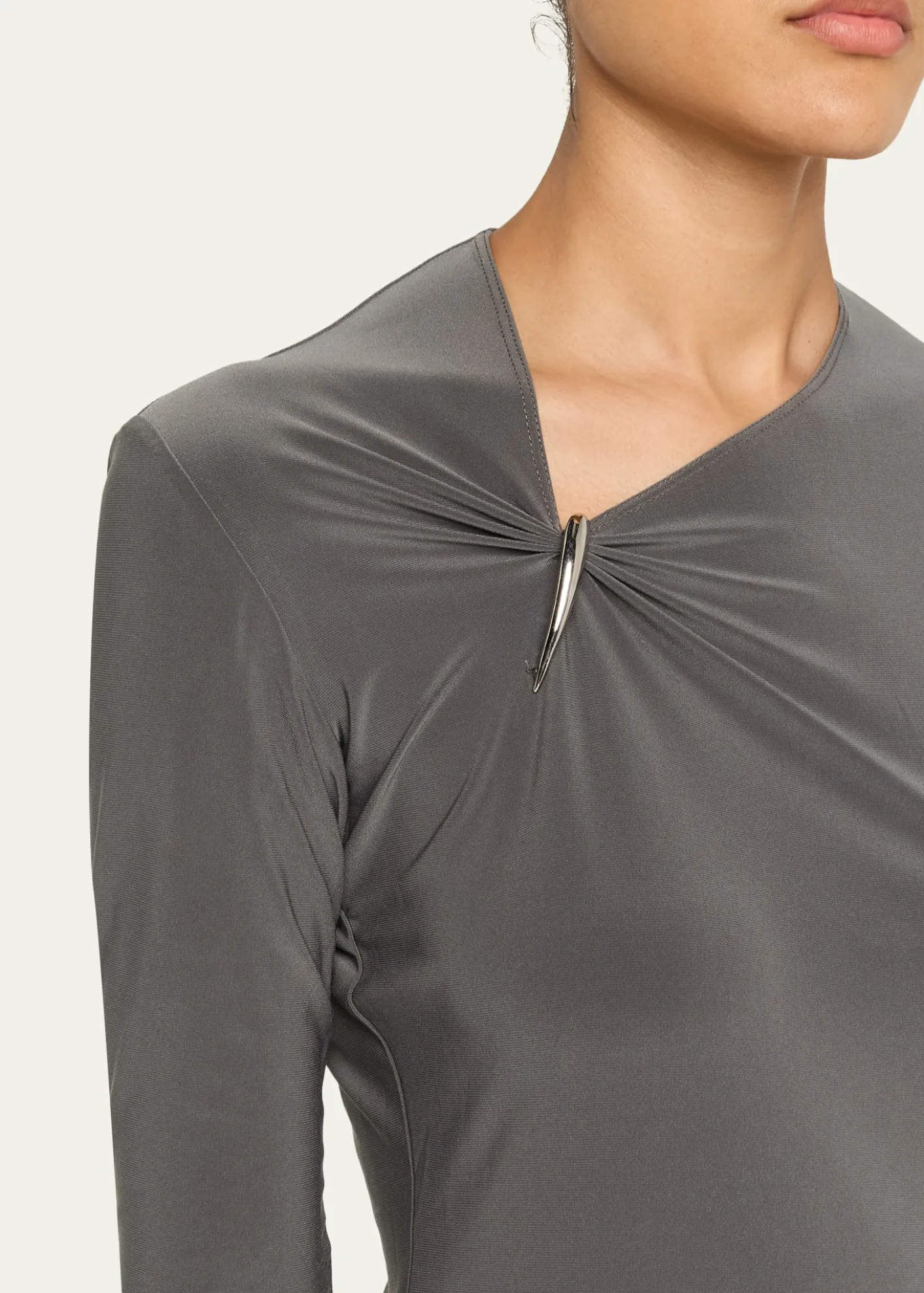 GRACE LINGClaw Gathered Neck Long-Sleeve Top