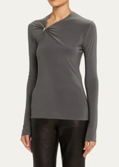 GRACE LINGClaw Gathered Neck Long-Sleeve Top
