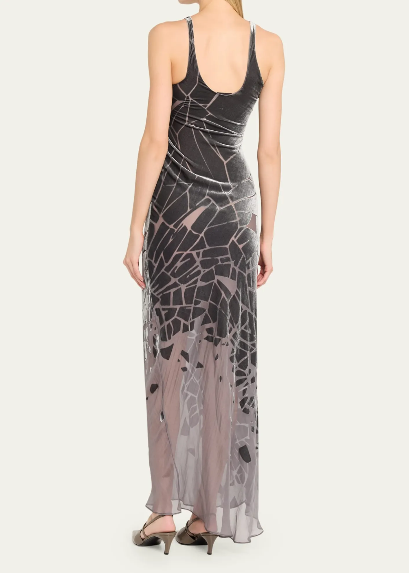 GRACE LINGCracked Velvet Burnout Bias-Cut Maxi Dress