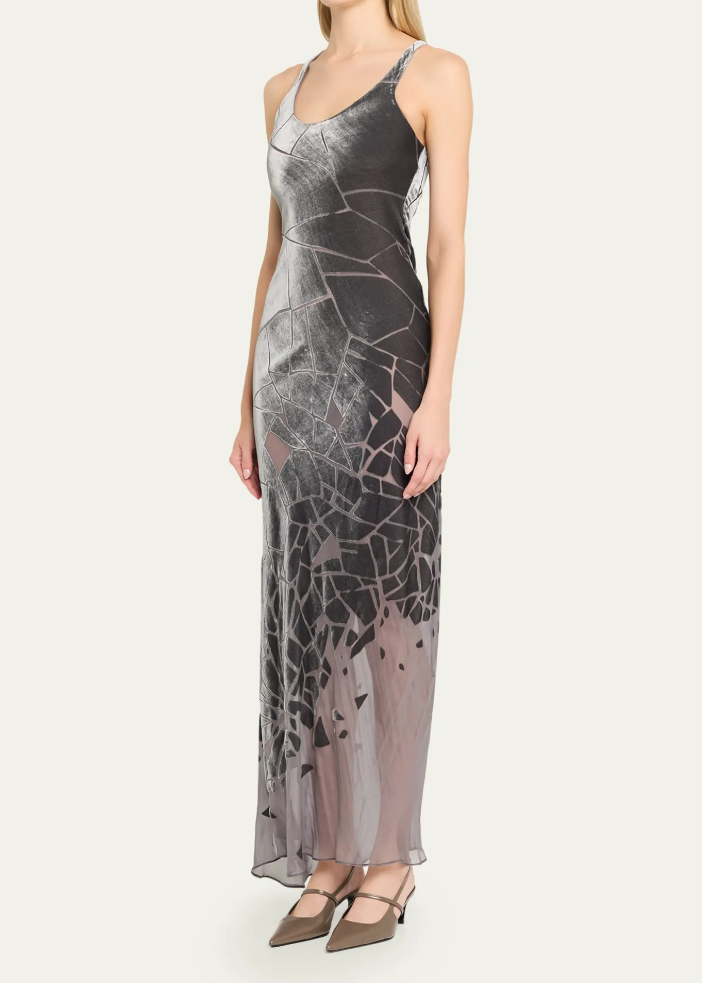 GRACE LINGCracked Velvet Burnout Bias-Cut Maxi Dress