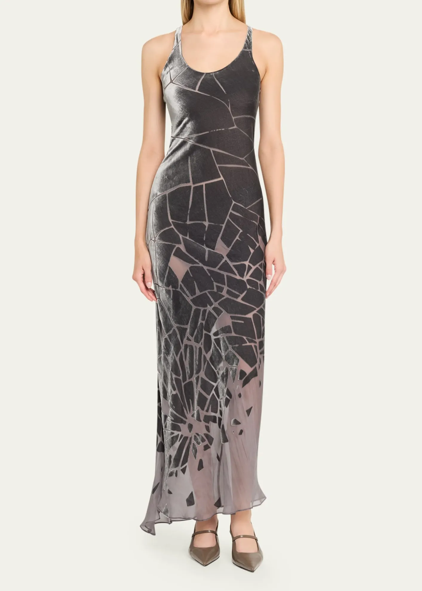 GRACE LINGCracked Velvet Burnout Bias-Cut Maxi Dress