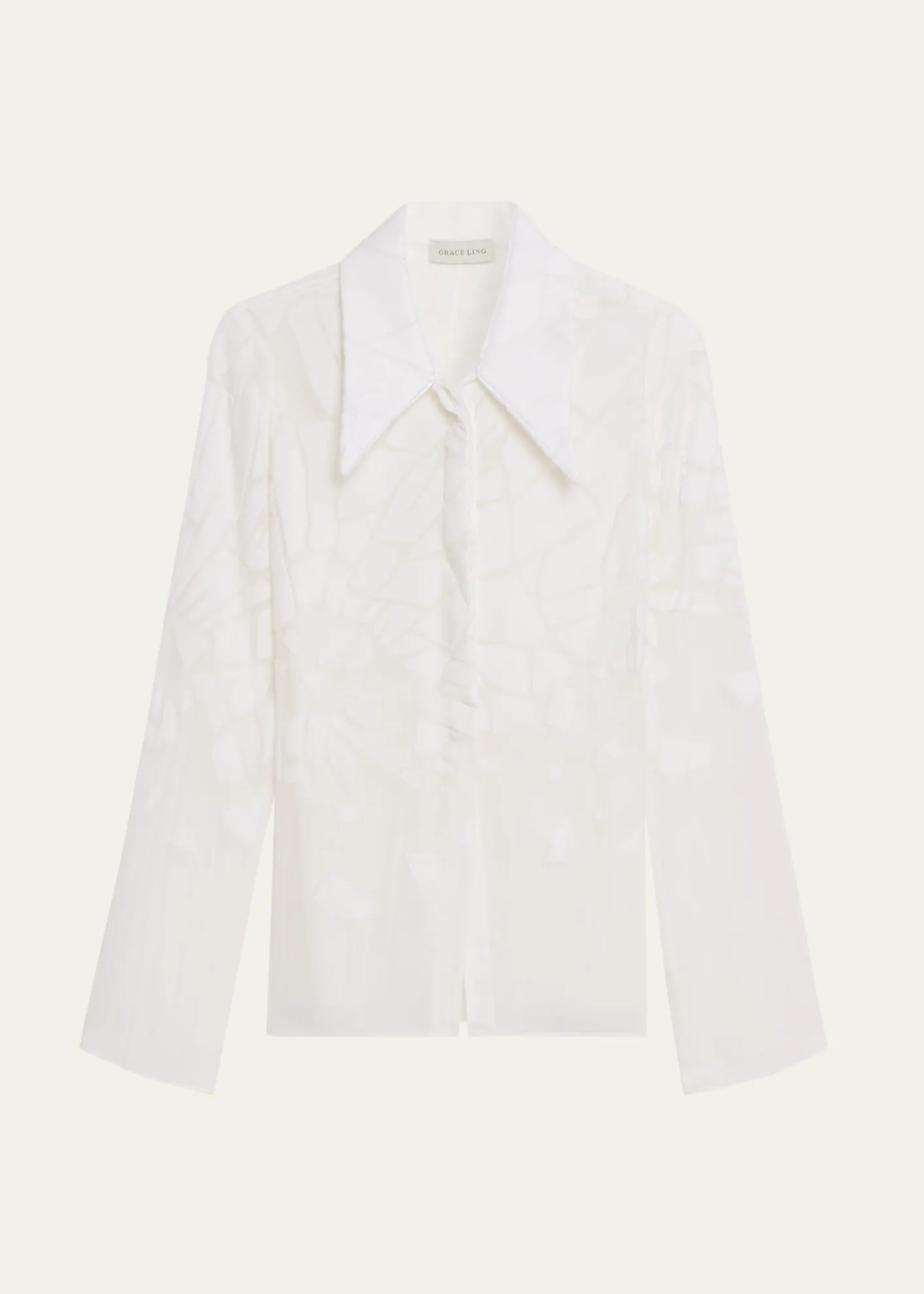 GRACE LINGCracked Velvet Devore Chiffon Button-Down Shirt