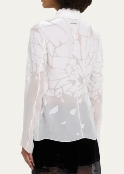 GRACE LINGCracked Velvet Devore Chiffon Button-Down Shirt