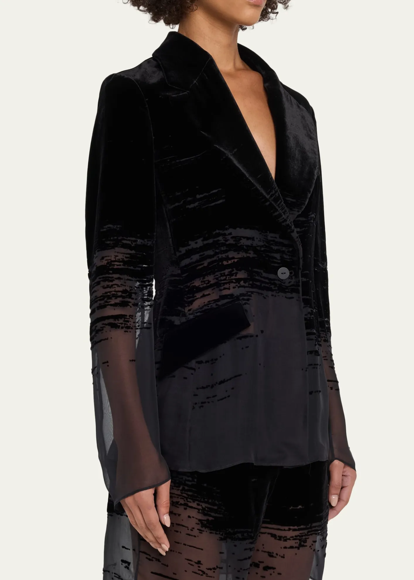 GRACE LINGGlitch Devore Velvet Chiffon Tailored Jacket