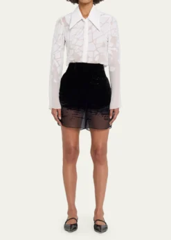 GRACE LINGGlitch Devoré Velvet Sheer Chiffon Shorts