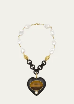 Grazia And Marica VozzaEbony and Pearl Necklace with Tiger's Eye Heart