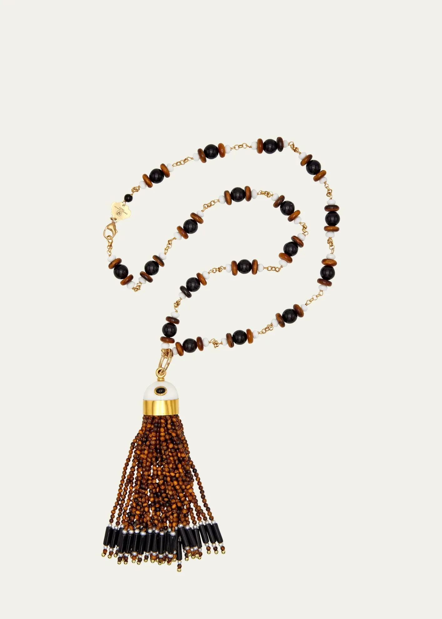 Grazia And Marica Vozza18K Yellow Gold Tassel Charm Pendant Necklace with Pearls and Resin Beads