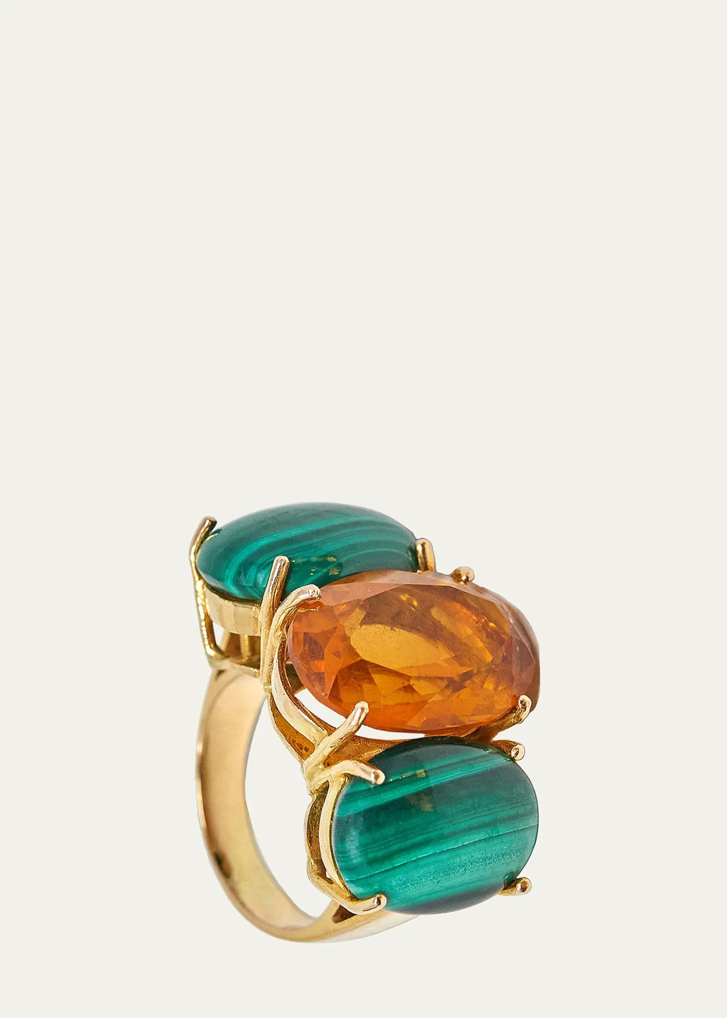 Grazia And Marica Vozza18k Yellow Gold Citrine Quartz Malachite Trilogy Ring