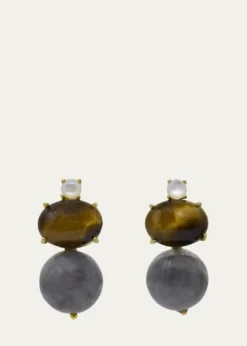 Grazia And Marica VozzaLabradorite, Tiger's Eye and Mother-of-Pearl Stacked Earrings