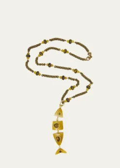 Grazia And Marica VozzaYellow Chalcedony and Tiger's Eye Fish Pendant Necklace
