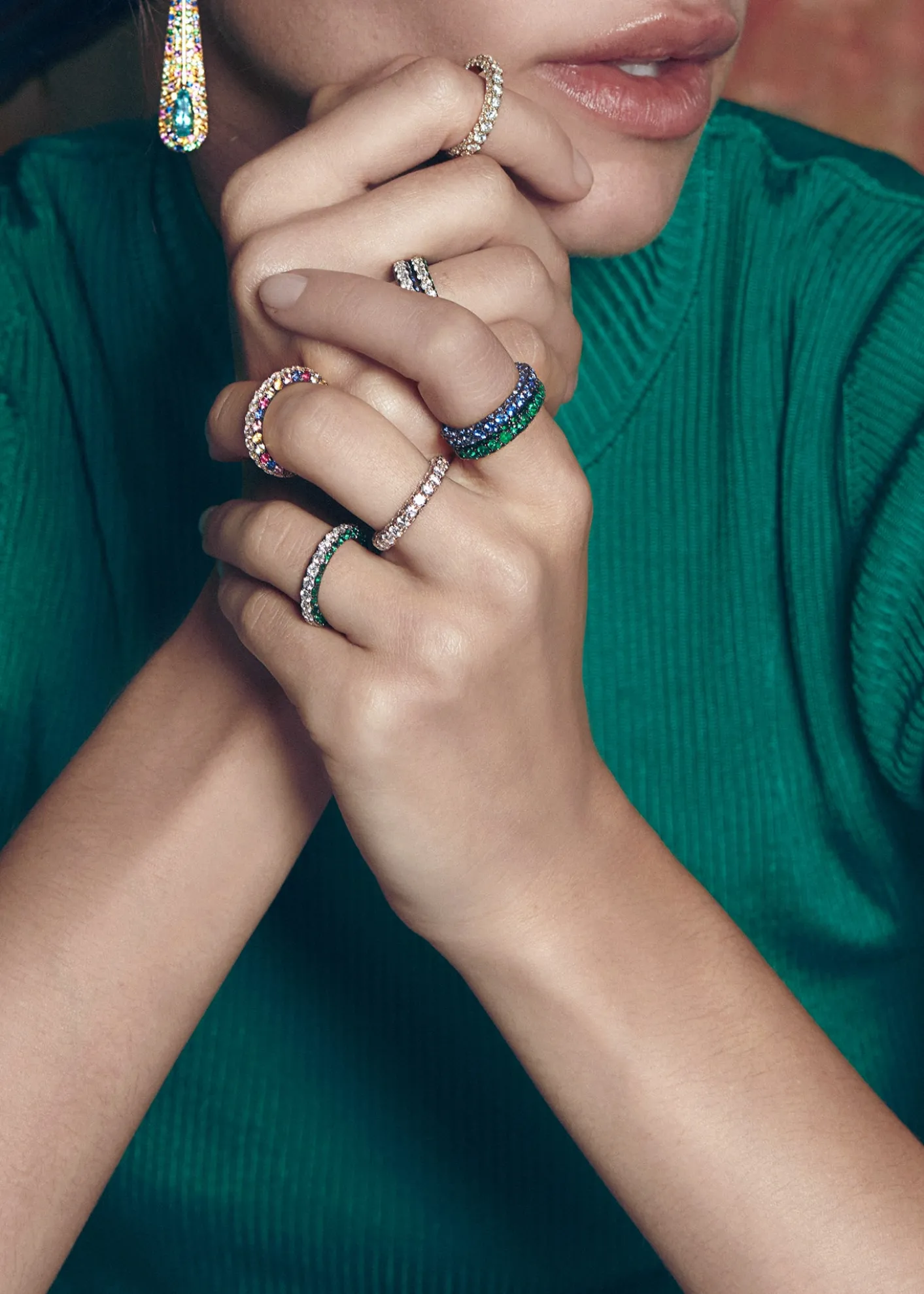 Graziela GemsRainbow Gem and Diamond 3-Sided Band Ring