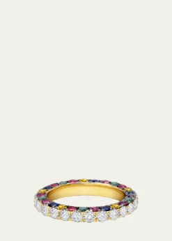 Graziela GemsRainbow Gem and Diamond 3-Sided Band Ring