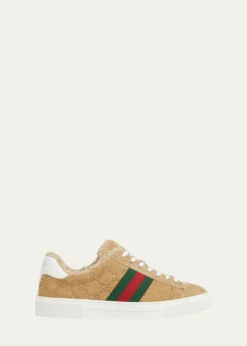 GucciAce GG Suede Shearling Low-Top Sneakers