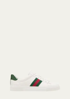 GucciAce Leather Web Low-Top Sneakers