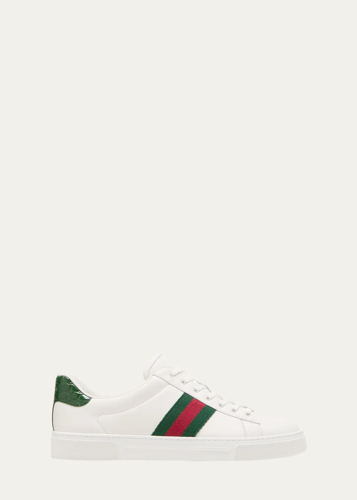 GucciAce Leather Web Low-Top Sneakers
