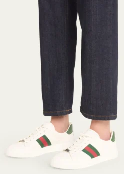 GucciAce Leather Web Low-Top Sneakers