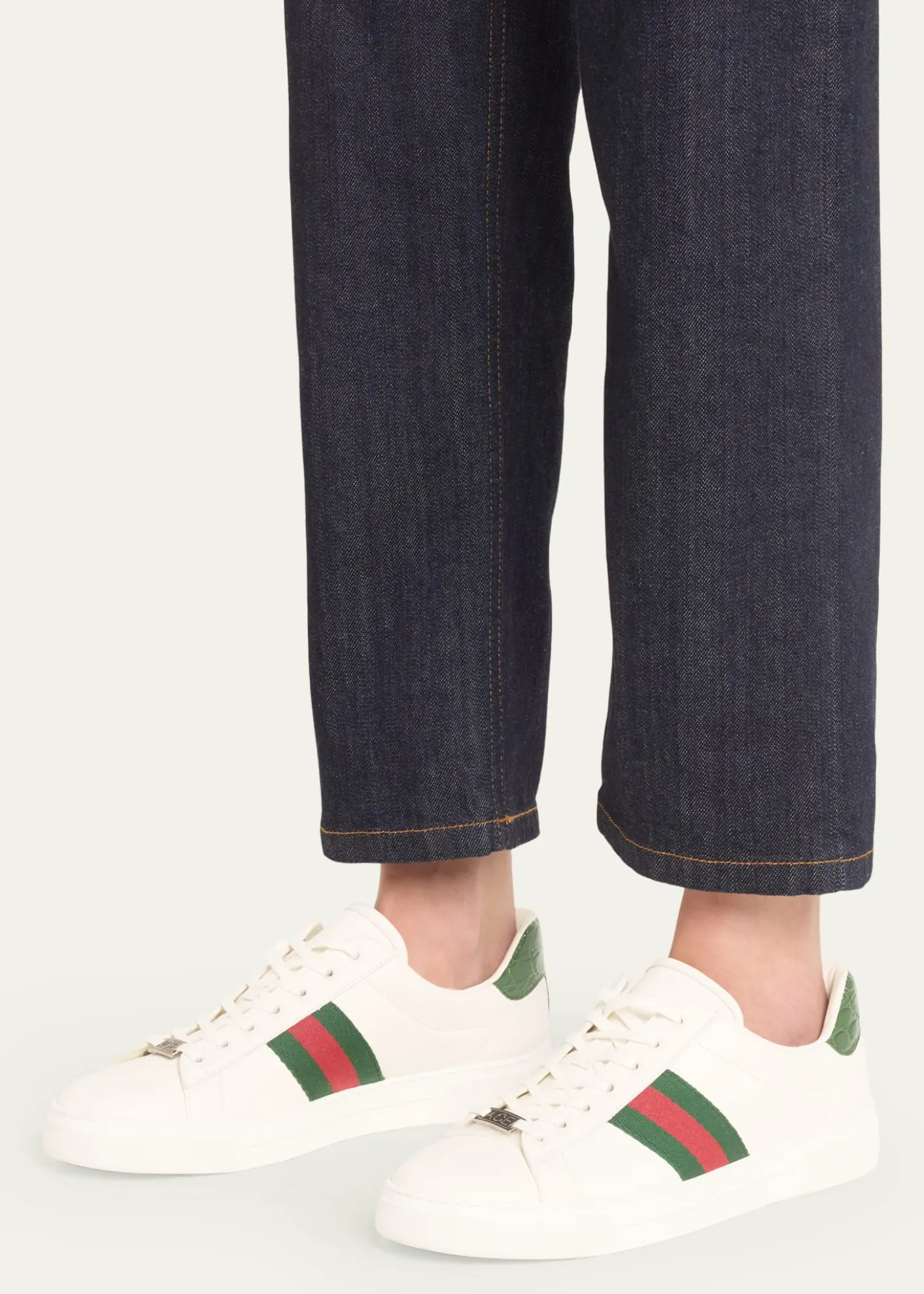 GucciAce Leather Web Low-Top Sneakers