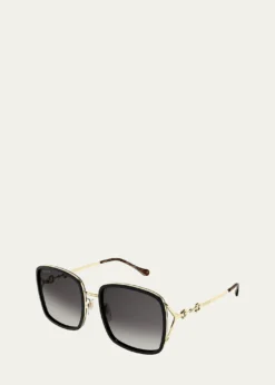 GucciFork & Horse-Bit Logo Square Injection Plastic/Metal Sunglasses