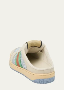 GucciGG Pearly Denim and Leather Screener Mules