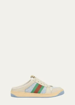 GucciGG Pearly Denim and Leather Screener Mules