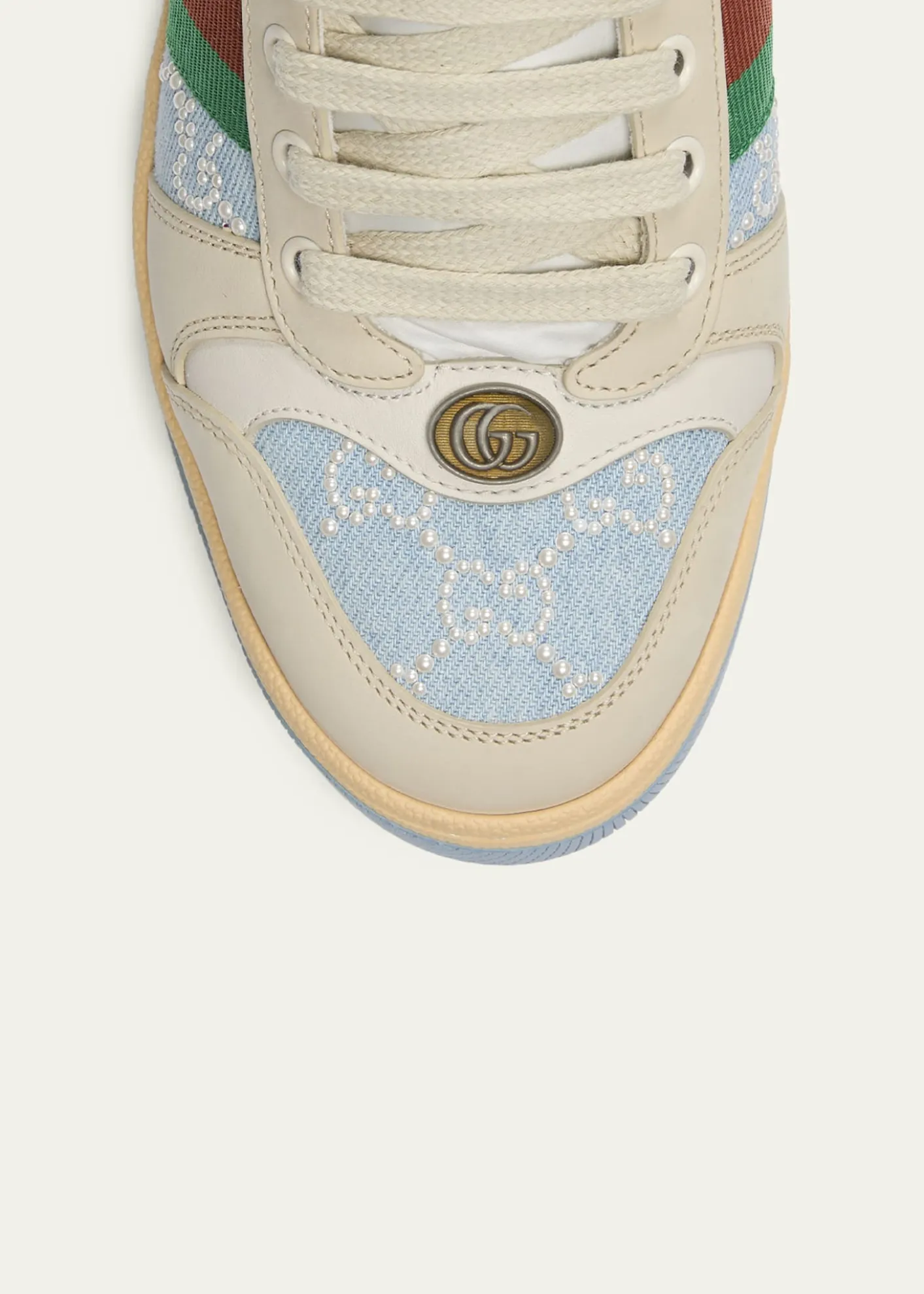 GucciGG Pearly Denim and Leather Screener Mules
