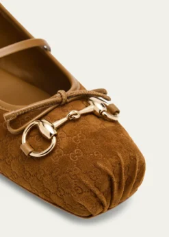 GucciGG Suede Horsebit Mary Jane Ballerina Flats