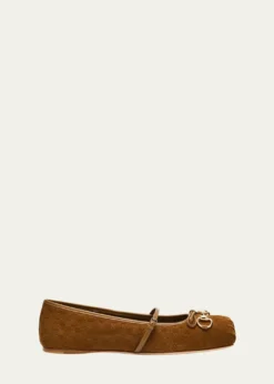 GucciGG Suede Horsebit Mary Jane Ballerina Flats
