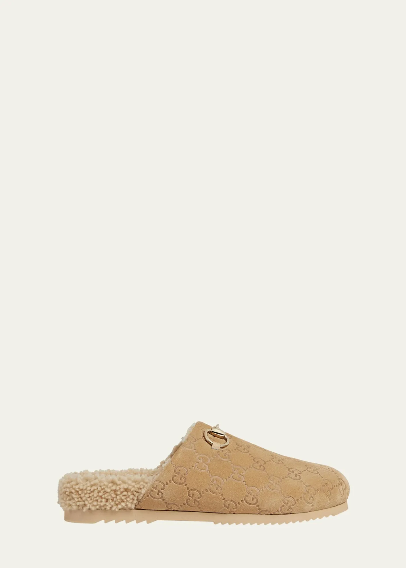 GucciHorsebit GG Suede Shearling Mules