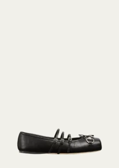 GucciHorsebit 3-Strap Mary Jane Ballerina Flats