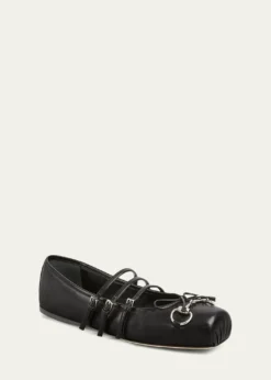 GucciHorsebit 3-Strap Mary Jane Ballerina Flats